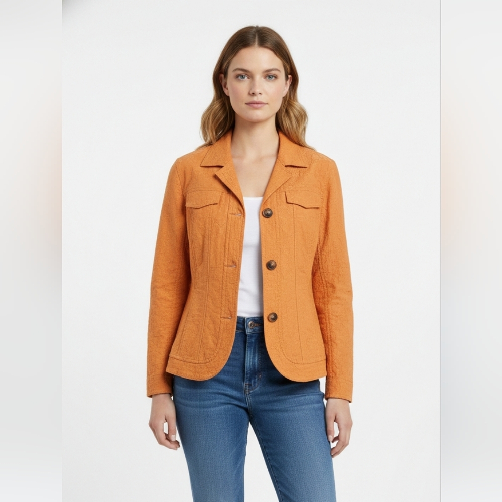 Coldwater Creek Orange Floral Embroidered Jacket Boho 16
